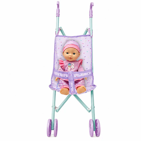 Muñeca Bebé 29cm Con Coche Plegable De Paseo - PS
