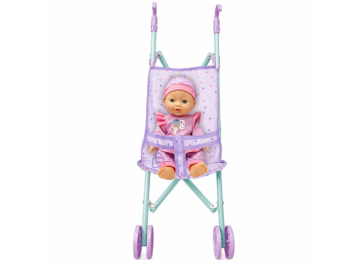 Muñeca Bebé 29cm Con Coche Plegable De Paseo - PS 1