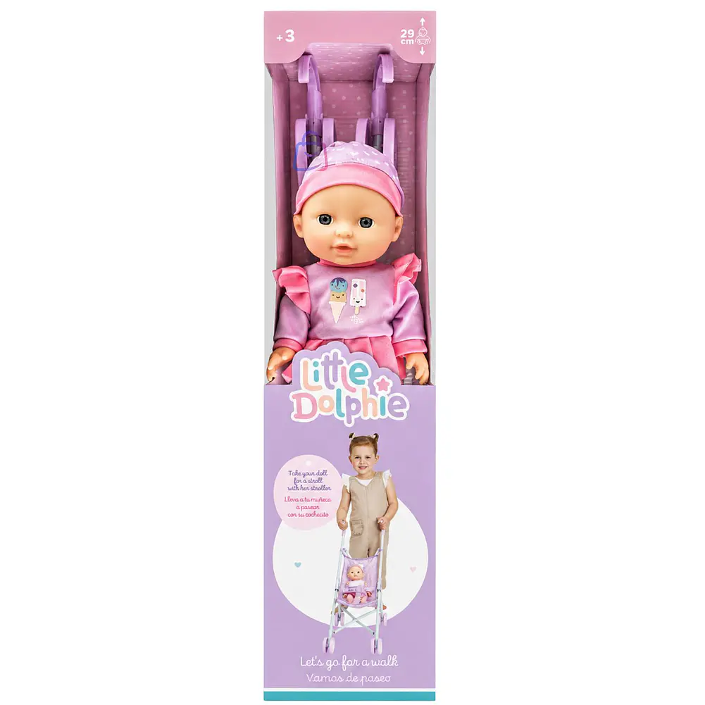Muñeca Bebé 29cm Con Coche Plegable De Paseo - PS 6