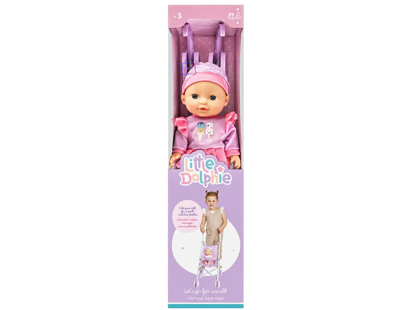 Muñeca Bebé 29cm Con Coche Plegable De Paseo - PS 6