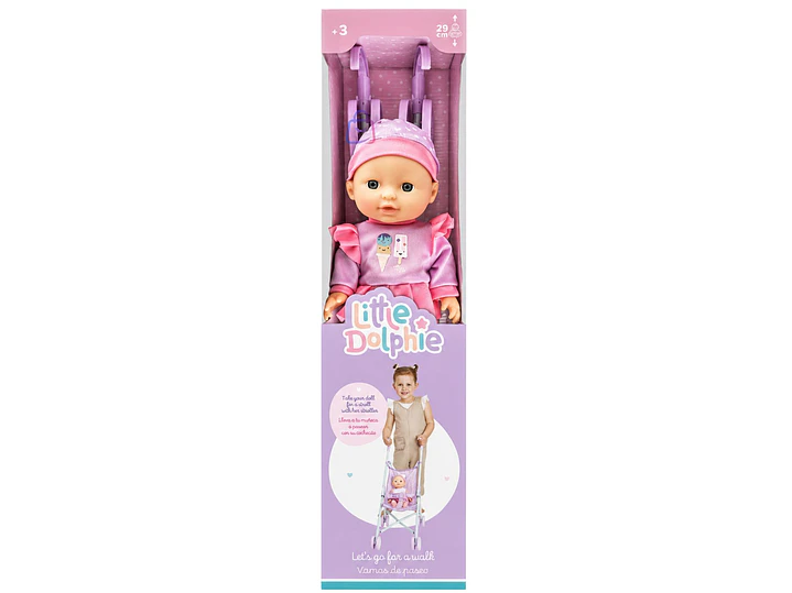 Muñeca Bebé 29cm Con Coche Plegable De Paseo - PS 6
