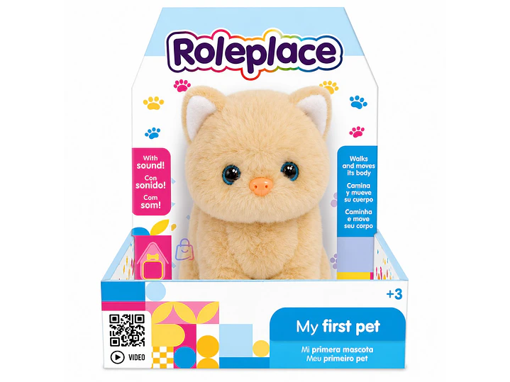 Peluche Gato Interactivo Amarillo Sonido Movimiento - PS 1