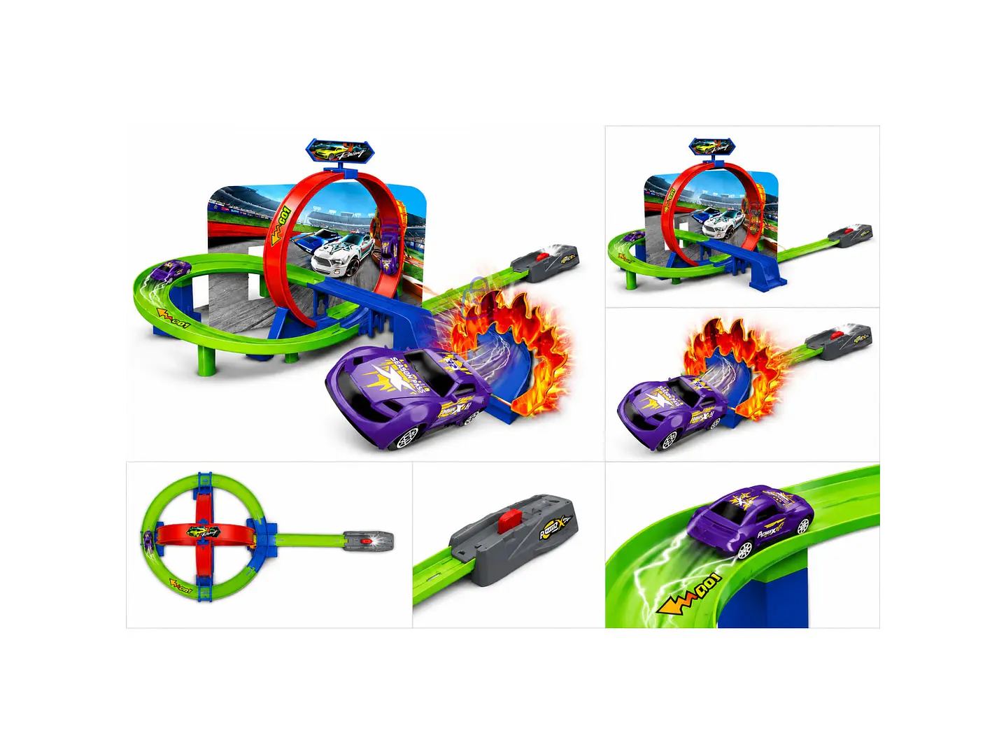 Pista Auto Lanzador Giro 360 Efecto Fuego Con 1 Auto - PS 2