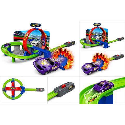 Pista Auto Lanzador Giro 360 Efecto Fuego Con 1 Auto - PS