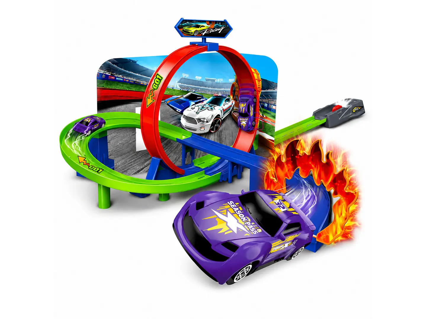 Pista Auto Lanzador Giro 360 Efecto Fuego Con 1 Auto - PS 3