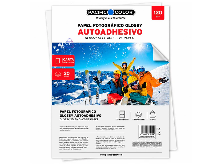 Papel Fotográfico Adhesivo Glossy Carta 20 Hojas 120g - PS 1