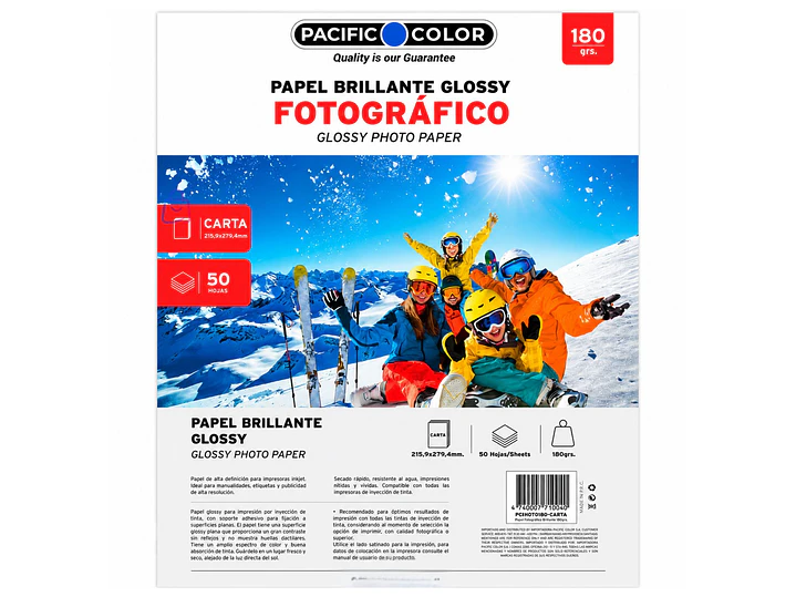 Papel Fotográfico Glossy Carta 180g 50 Hojas Inkjet - PS 1