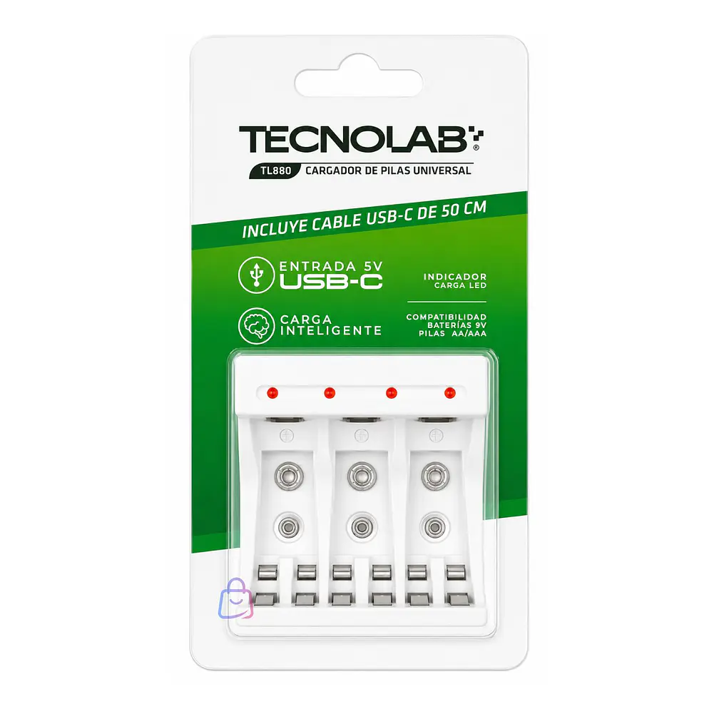Cargador Pilas USB-C AA AAA 9V Con LED - PS 3