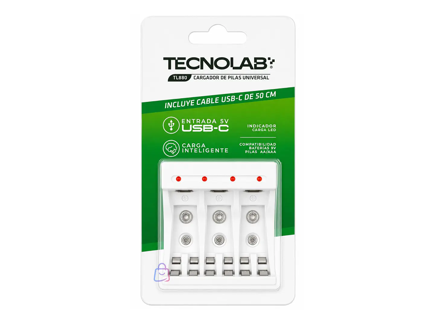 Cargador Pilas USB-C AA AAA 9V Con LED - PS 3