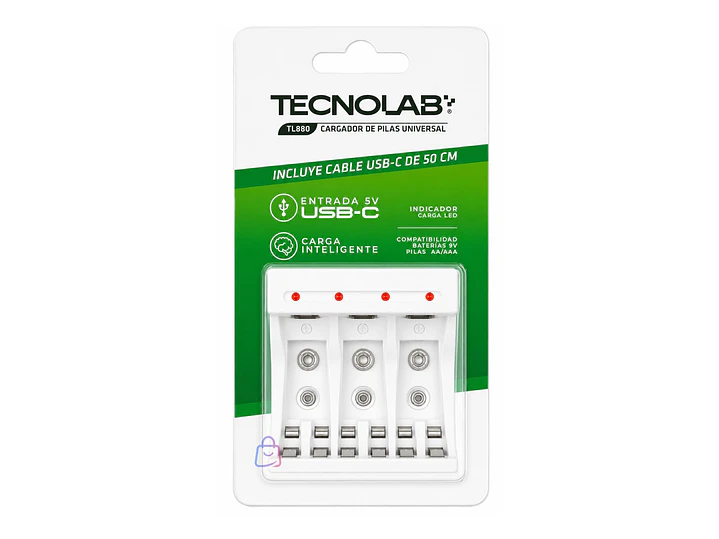 Cargador Pilas USB-C AA AAA 9V Con LED - PS 3