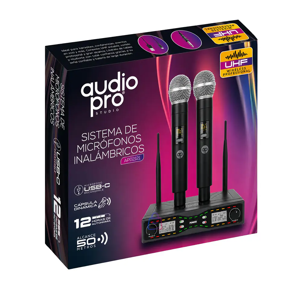 Micrófonos Inalámbricos UHF Dual 50M Recargables USB C - PS 3