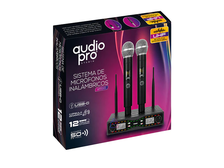 Micrófonos Inalámbricos UHF Dual 50M Recargables USB C - PS 3