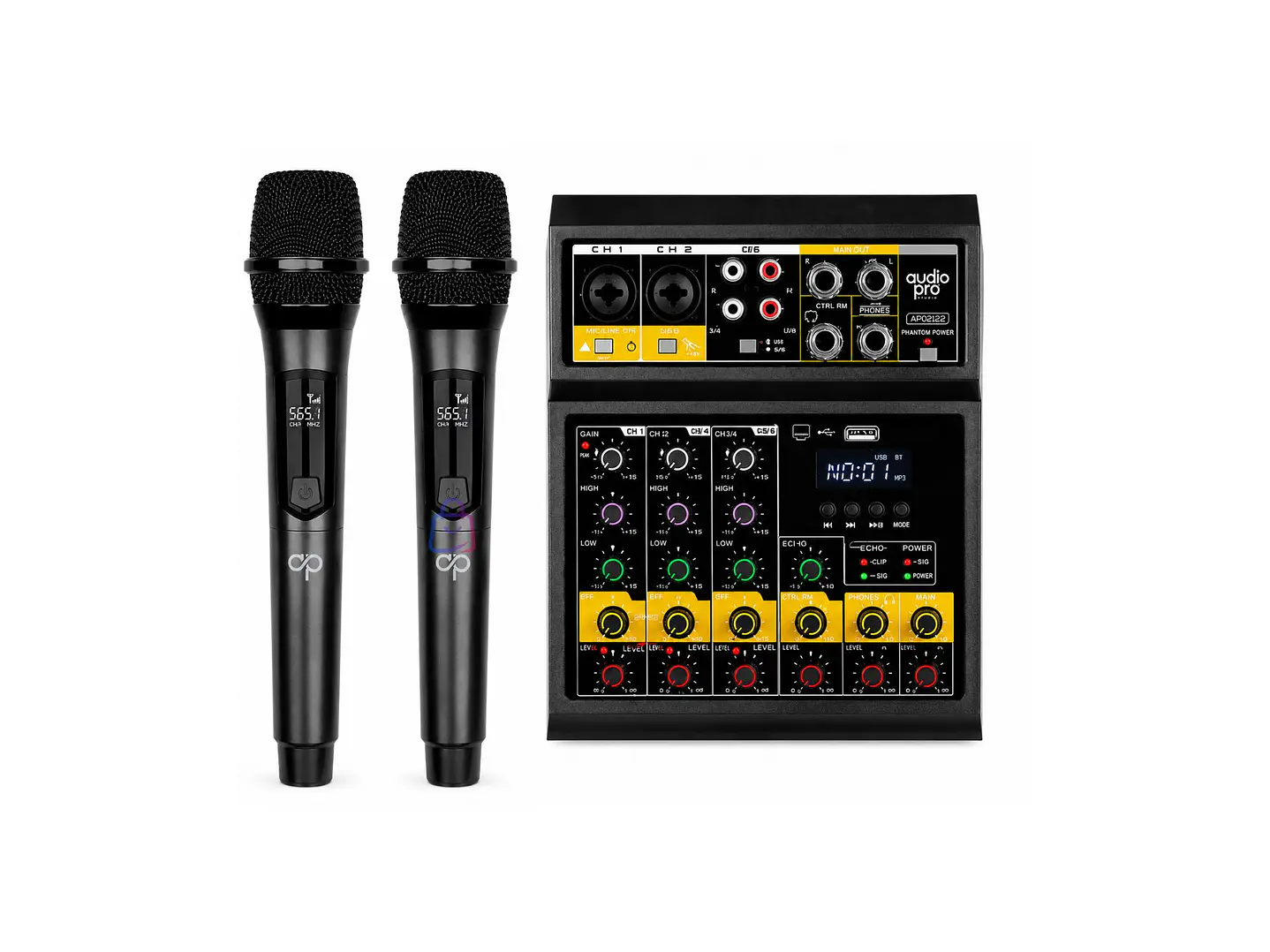 Consola Mixer 4 Canales + 2 Micrófonos Inalámbricos - PS 1
