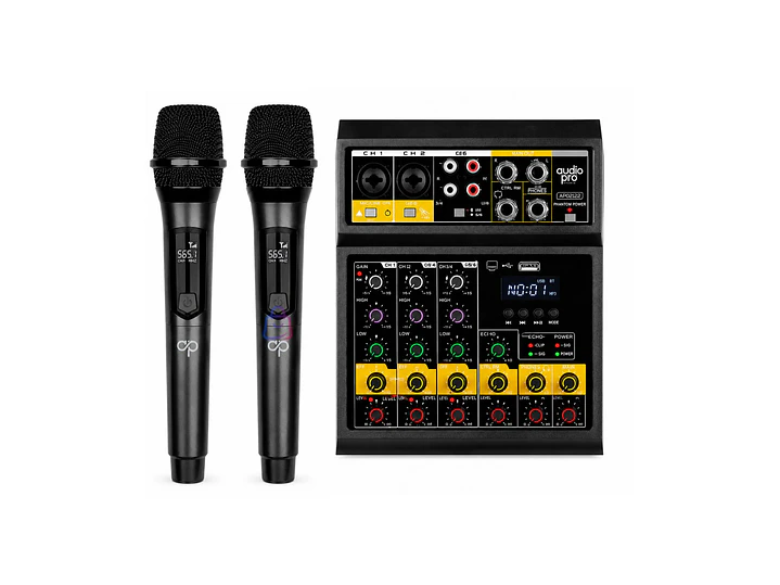 Consola Mixer 4 Canales + 2 Micrófonos Inalámbricos - PS 1