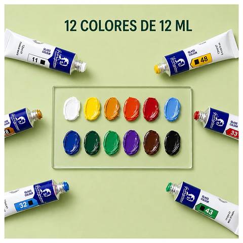 Pintura Para Vidrio 12 Colores 12ml Manualidades - PS
