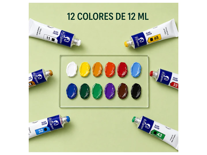 Pintura Para Vidrio 12 Colores 12ml Manualidades - PS 2