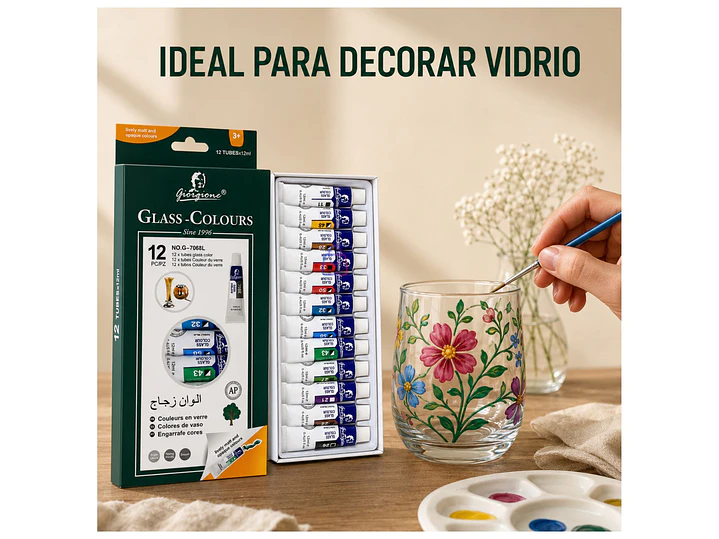 Pintura Para Vidrio 12 Colores 12ml Manualidades - PS 3