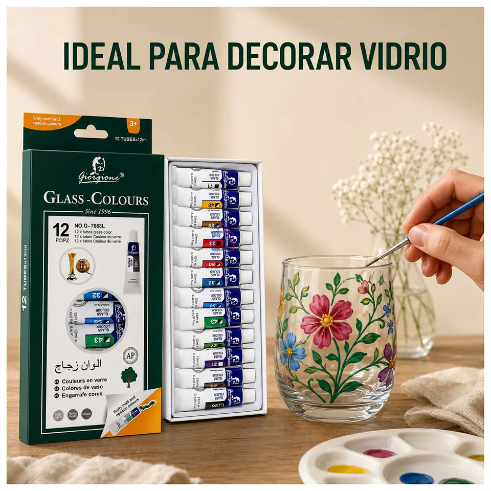Pintura Para Vidrio 12 Colores 12ml Manualidades - PS 3