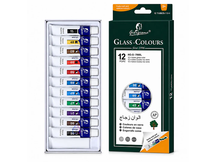 Pintura Para Vidrio 12 Colores 12ml Manualidades - PS 5