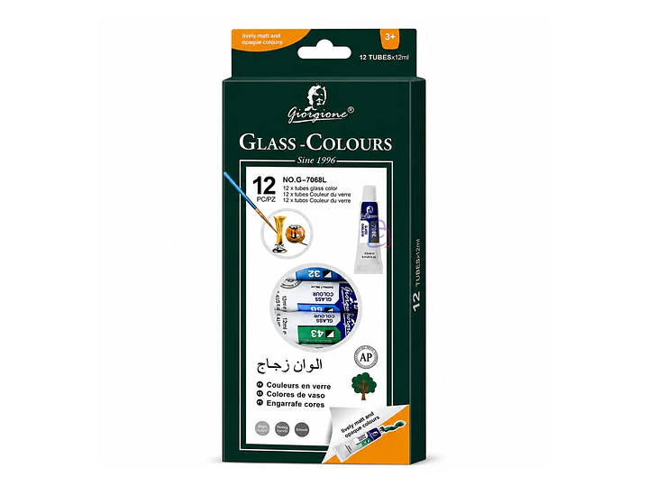 Pintura Para Vidrio 12 Colores 12ml Manualidades - PS 6