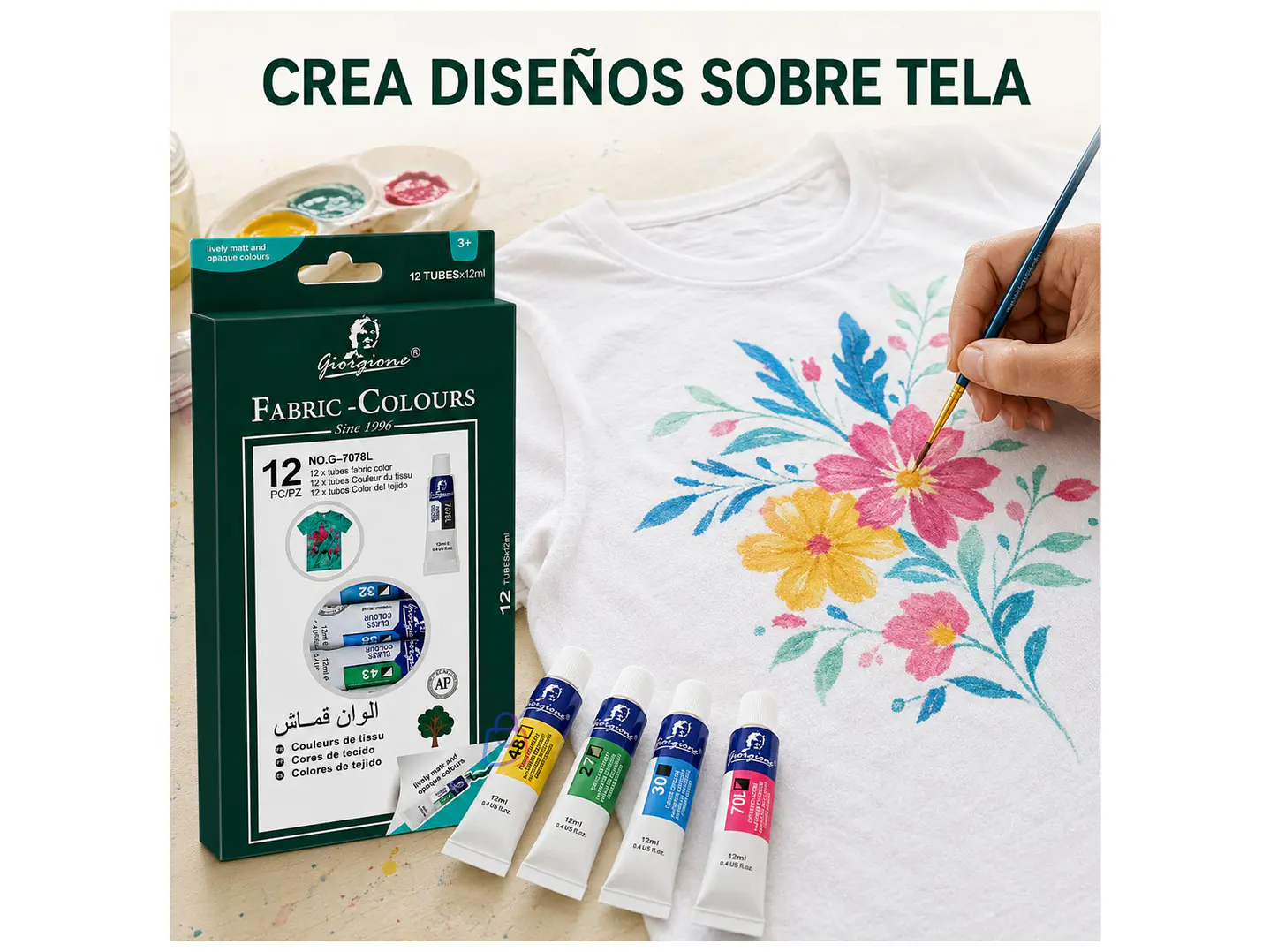 Pintura Para Tela Set 12 Colores 12ml Textil - PS 2