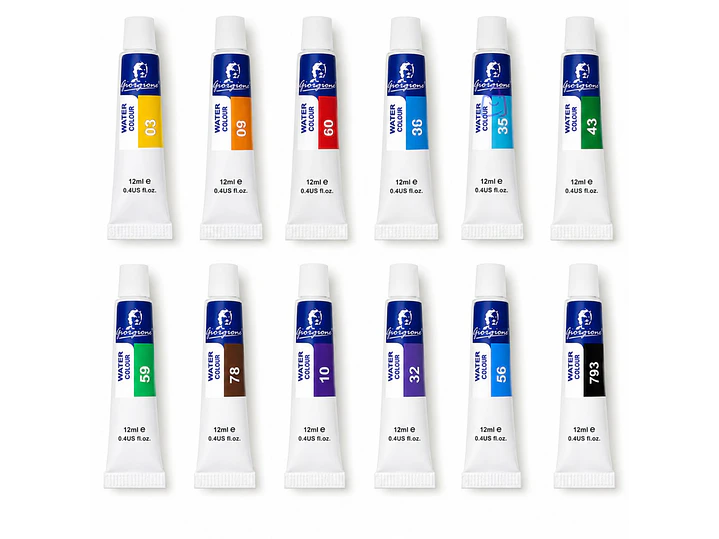 Pintura Acuarela 12 Colores 12ml Arte Escolar - PS 1