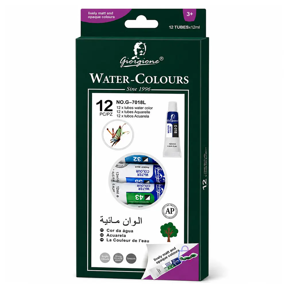 Pintura Acuarela 12 Colores 12ml Arte Escolar - PS 4