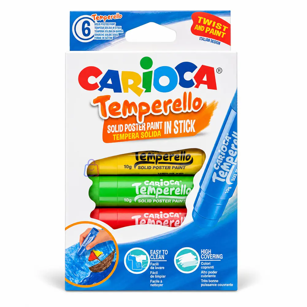 Témperas Sólidas Carioca Temperello 6 Colores Lavables - PS 4