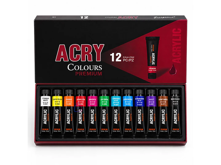 Pintura Acrílica 12 Colores 12ml Premium - PS 1