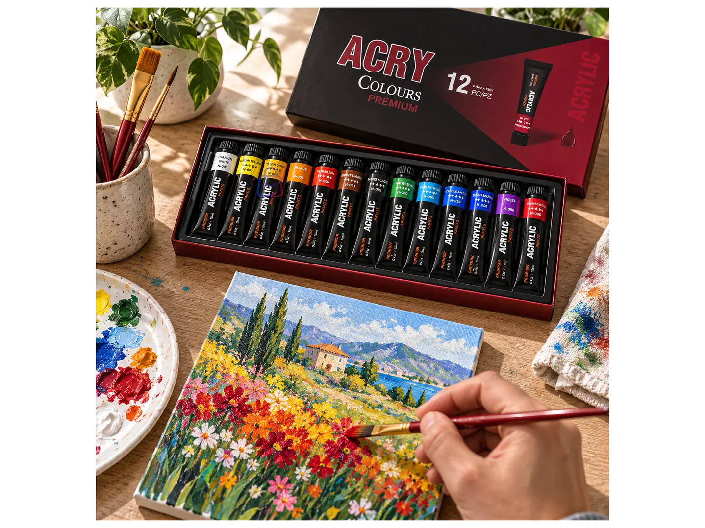Pintura Acrílica 12 Colores 12ml Premium - PS 2