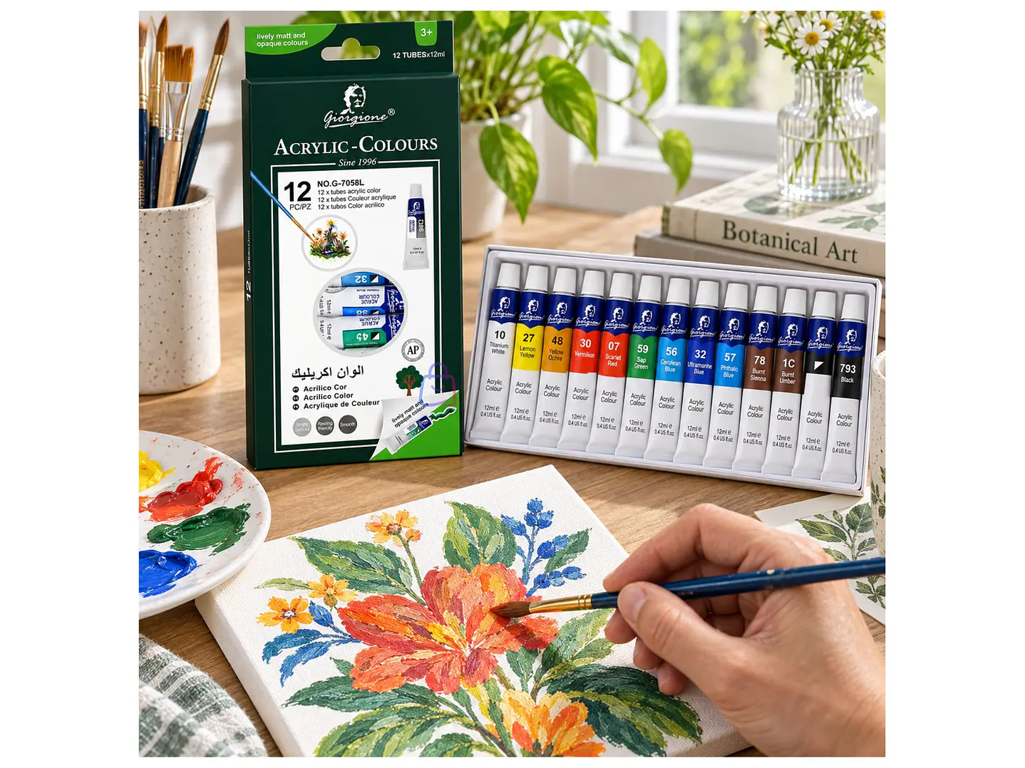 Set Pintura Acrílica 12 Colores 12ml Escolar No Tóxica - PS 2