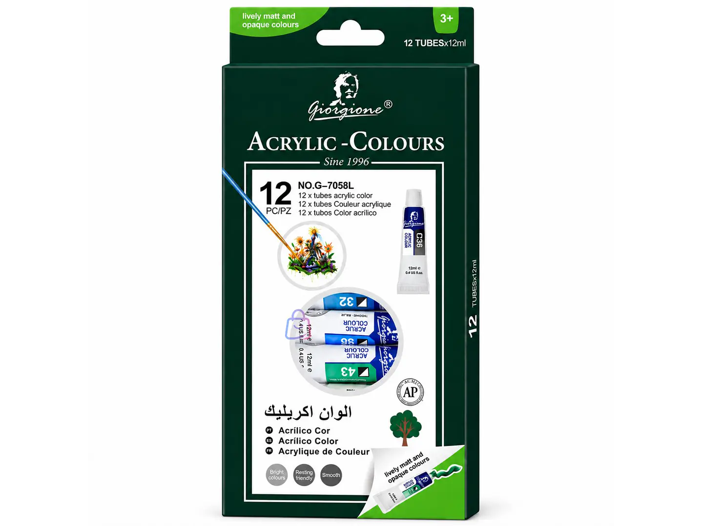 Set Pintura Acrílica 12 Colores 12ml Escolar No Tóxica - PS 4