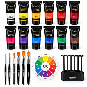 Set Pintura Acrílica 12 Colores 36ml 6 Pinceles Arte - PS