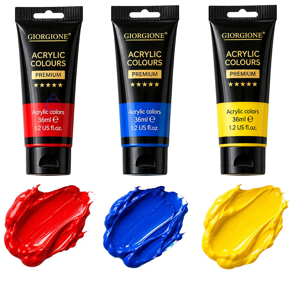 Set Pintura Acrílica 12 Colores 36ml 6 Pinceles Arte - PS 1