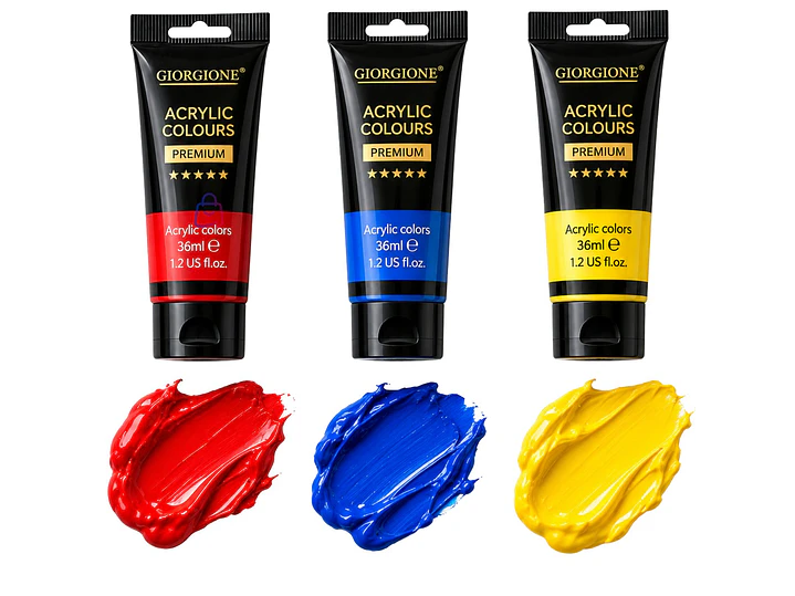 Set Pintura Acrílica 12 Colores 36ml 6 Pinceles Arte - PS 1
