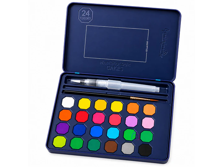 Acuarelas 24 Colores En Pastilla Estuche Pinceles - PS 1