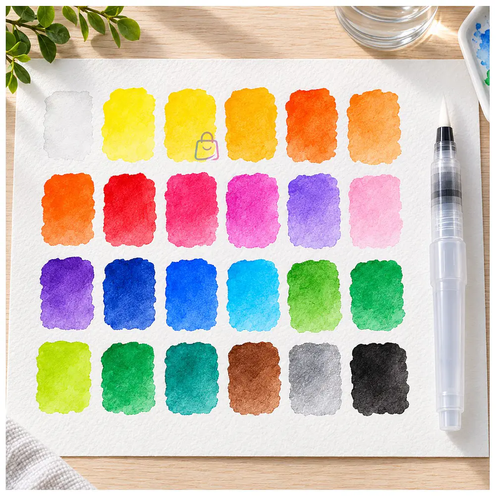 Acuarelas 24 Colores En Pastilla Estuche Pinceles - PS 3