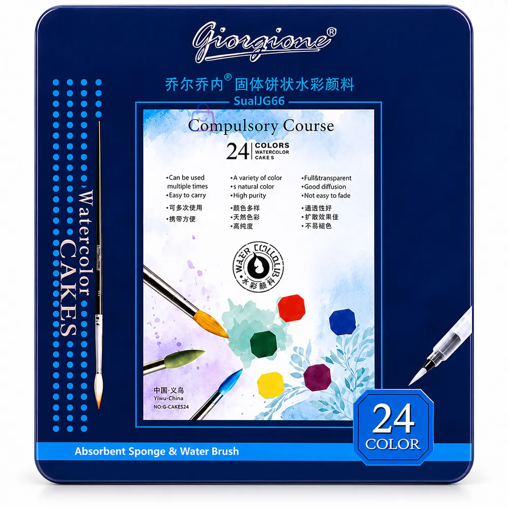 Acuarelas 24 Colores En Pastilla Estuche Pinceles - PS 4