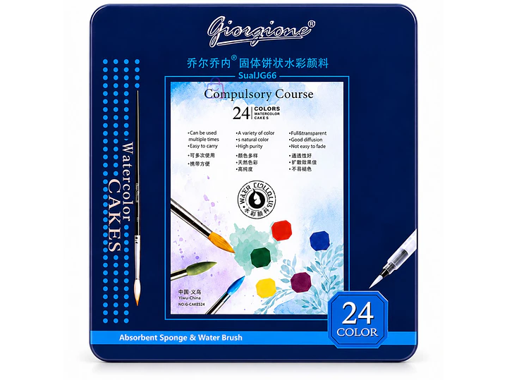 Acuarelas 24 Colores En Pastilla Estuche Pinceles - PS 4