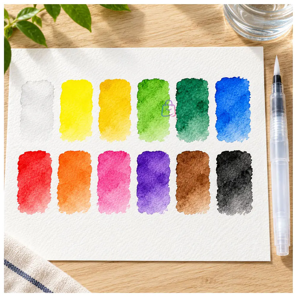 Set Acuarelas 12 Colores Pastilla Estuche Con Pinceles - PS 2