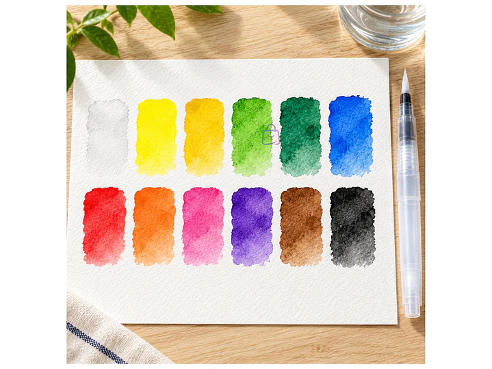 Set Acuarelas 12 Colores Pastilla Estuche Con Pinceles - PS 2