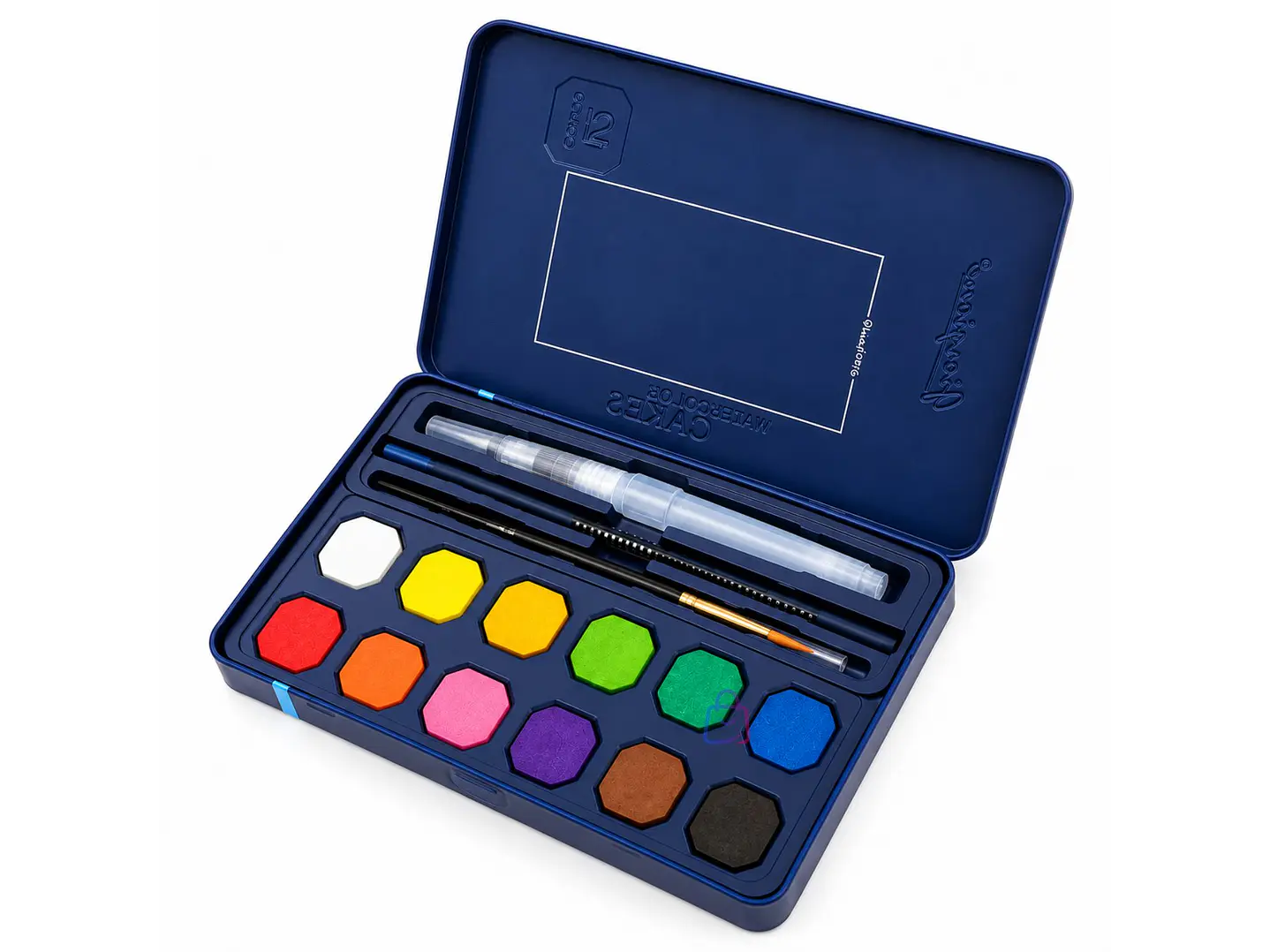 Set Acuarelas 12 Colores Pastilla Estuche Con Pinceles - PS 1
