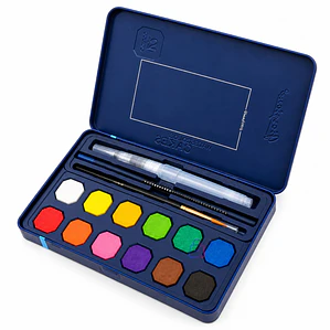 Set Acuarelas 12 Colores Pastilla Estuche Con Pinceles - PS