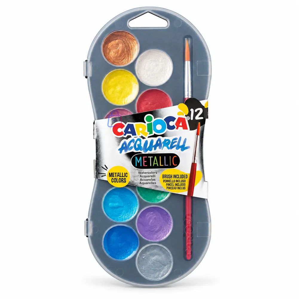 Acuarelas Metálicas Carioca Kids 12 Colores Pincel - PS 4