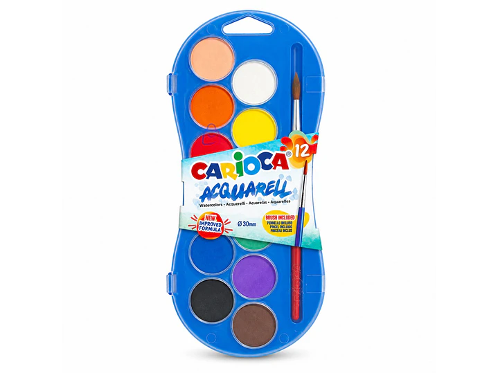 Acuarelas Carioca Kids 12 Colores 30mm Con Pincel - PS 4