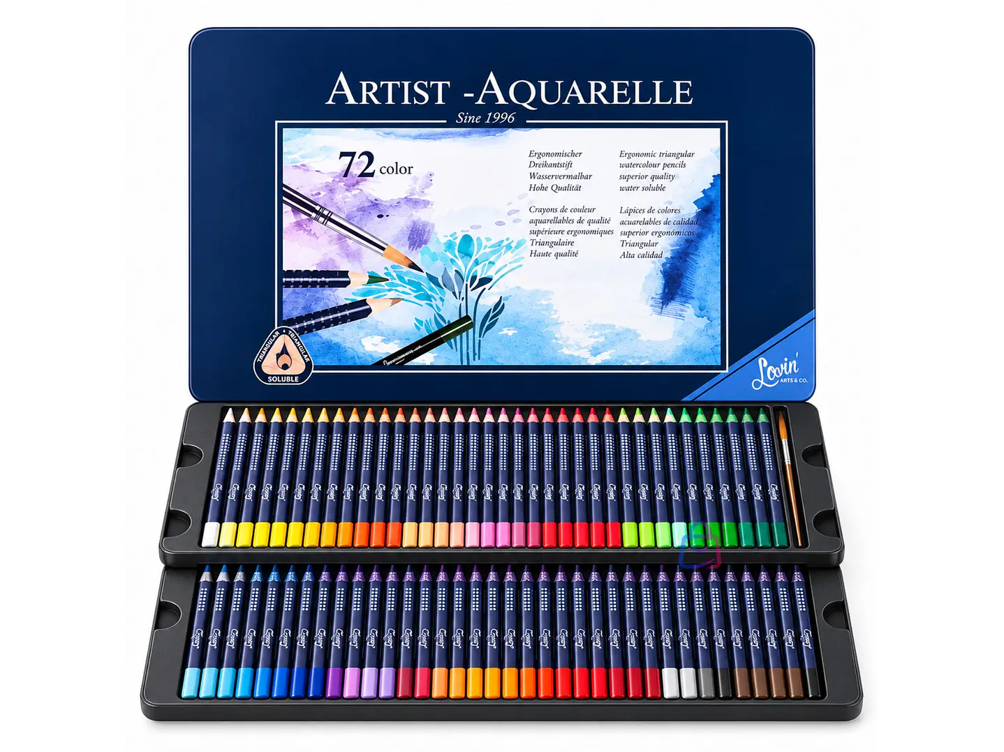 Lápices Acuarelables 72 Colores + Pincel Caja Metálica - PS 1