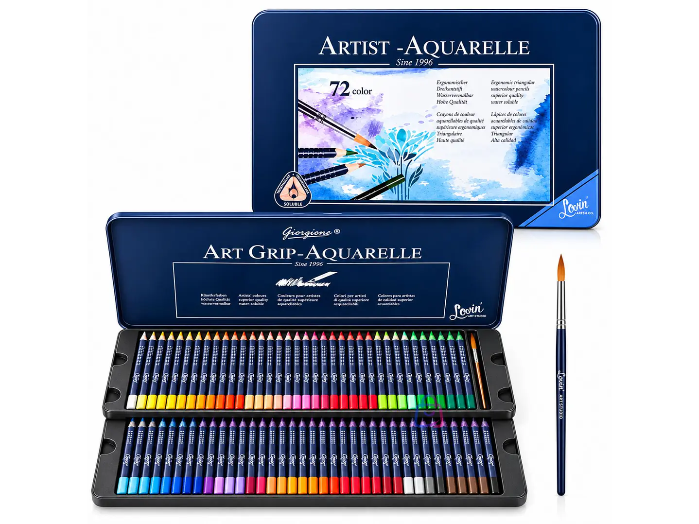 Lápices Acuarelables 72 Colores + Pincel Caja Metálica - PS 4