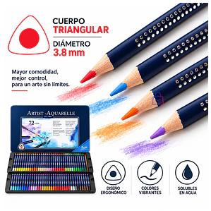 Lápices Acuarelables 72 Colores + Pincel Caja Metálica - PS
