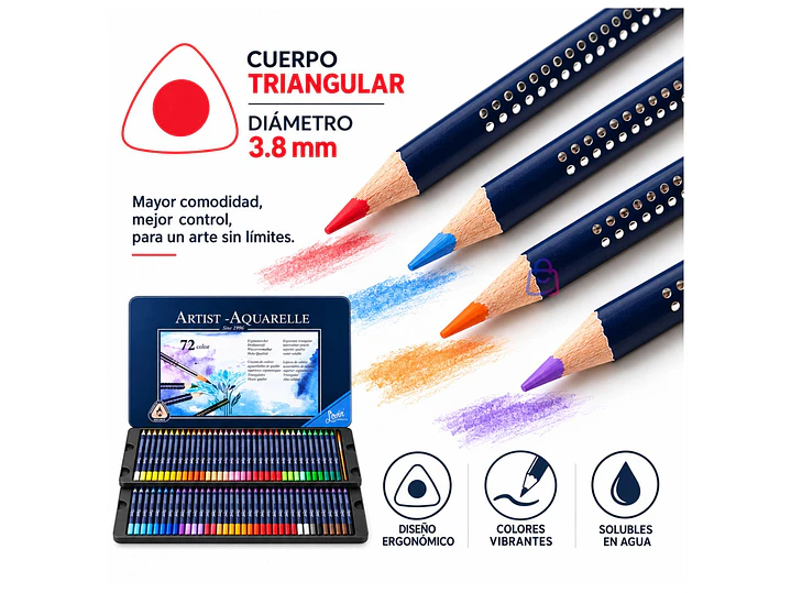 Lápices Acuarelables 72 Colores + Pincel Caja Metálica - PS 2