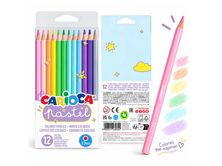 Lápices de Colores Pastel Carioca 12 Unidades Surtidos - PS 3